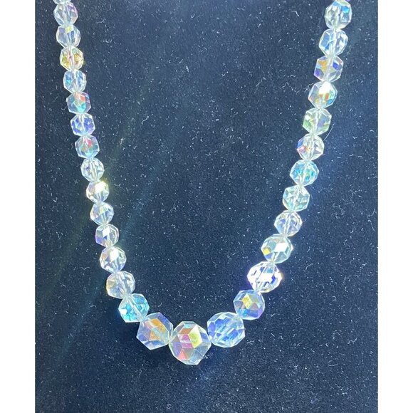 16" Necklace Vintage Faceted Crystal with AB Aurora Borealis Finish Jewelry - Picture 2 of 7